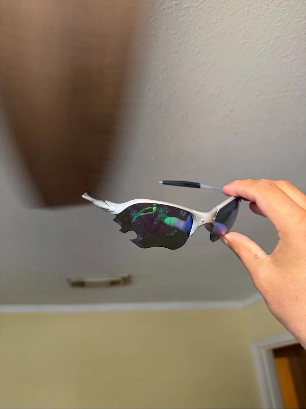 Silver Sports Sunglasses with Mirrored Green Lenses - Performance Eyewear Oakley